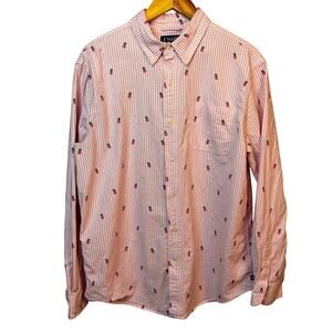 Mens Chaps Oxford Stretch Dress Shirt Button Up Pink Pineapple Novelty Large